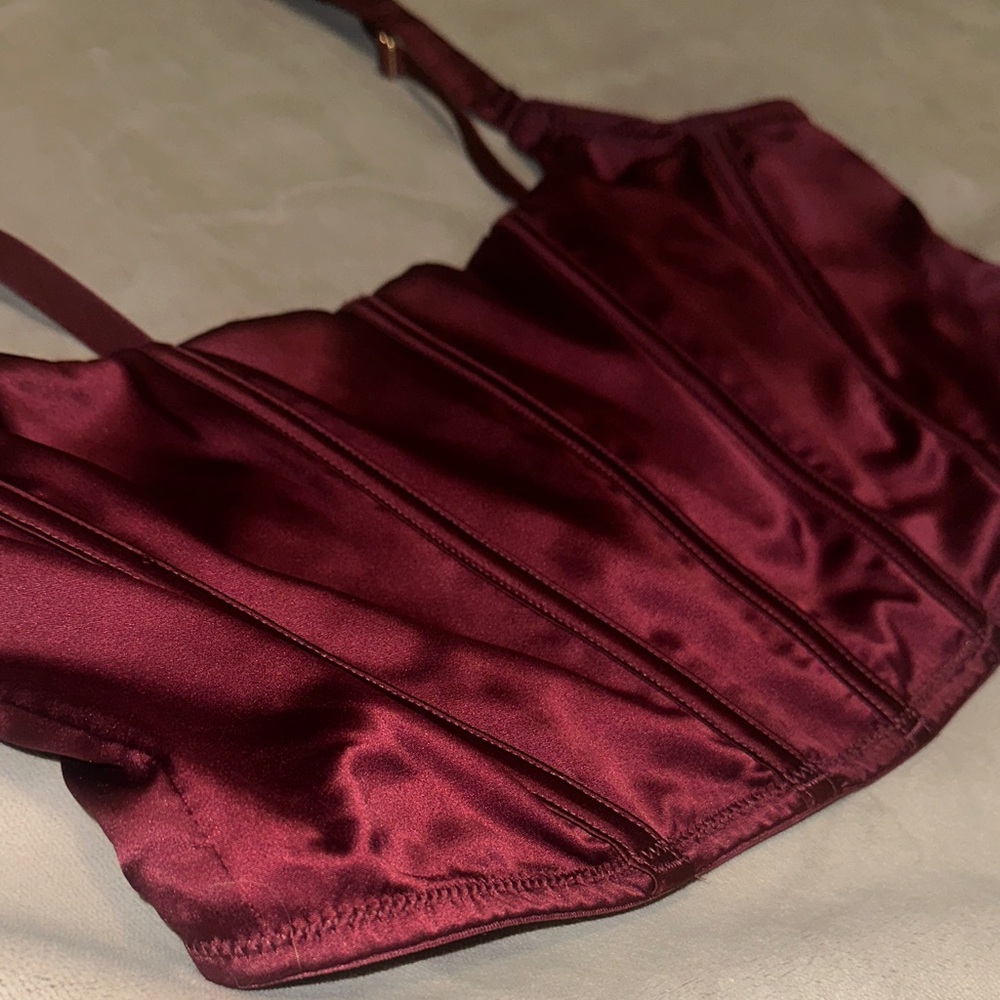 Corseted Burgundy Satin Bralette - Picture 4 of 5
